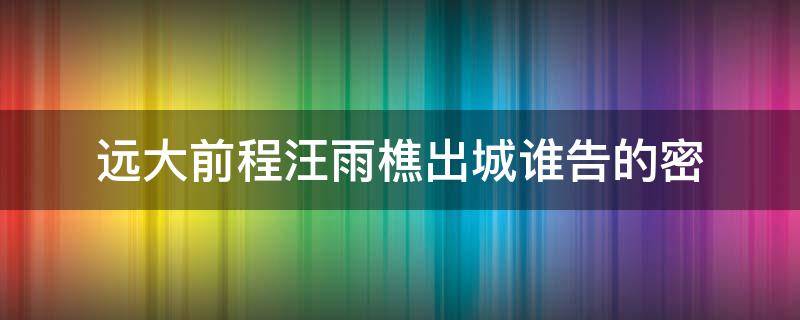 远大前程汪雨樵出城谁告的密